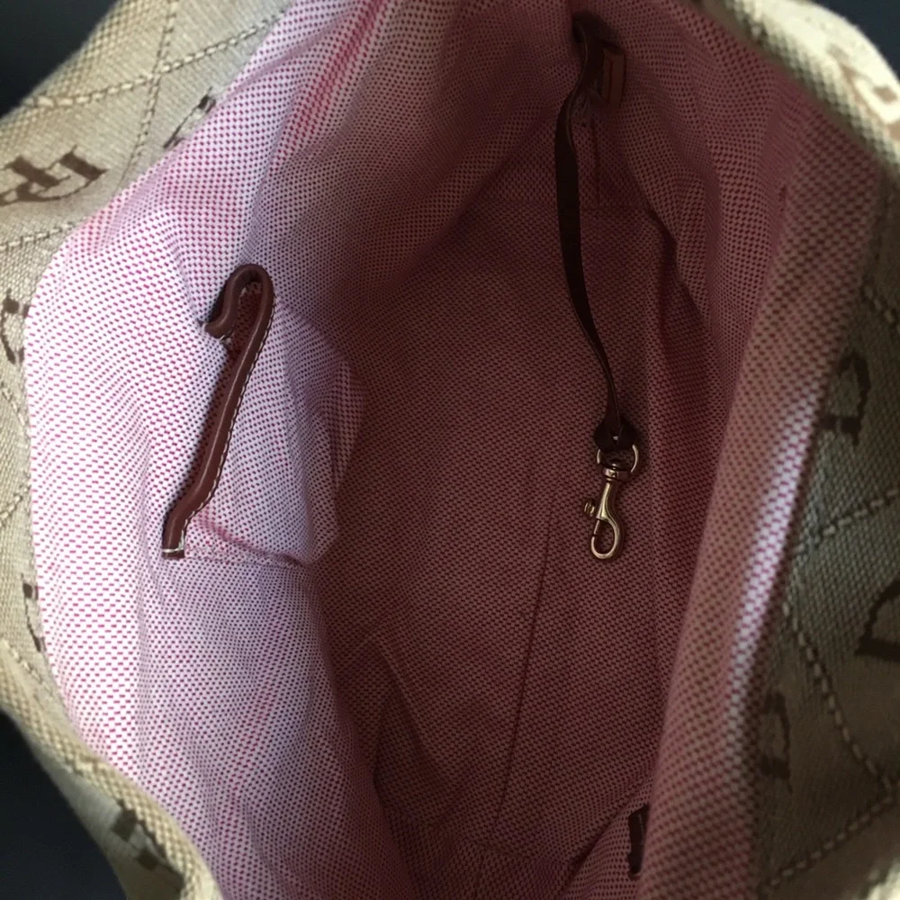 Dooney & Bourke Shoulder Hobo Handbag Purse Monogram Silver Lock Fabric Leather